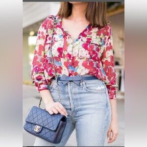 Equipment Femme Floral 100% Silk Long Sleeve Top. Size L